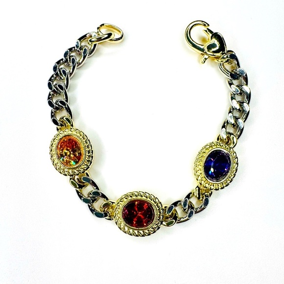 9️⃣Multi Stone Bracelet ~ Amethyst, Garnet & Citrine Two Tone Chain - Picture 1 of 3